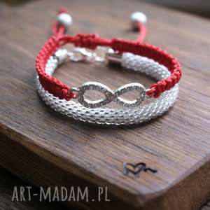 infinity red set, kryształowa, bransoletki zestaw, makrama, koralikowa