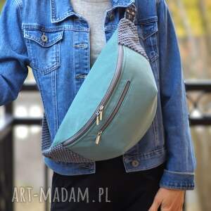 welurowa nerka xxl szałwia z szarym, mini plecak nerkoplecak pluszowa saszetka