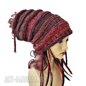 Czapka oversized na dredy i loki - kolorowa beanie handmade