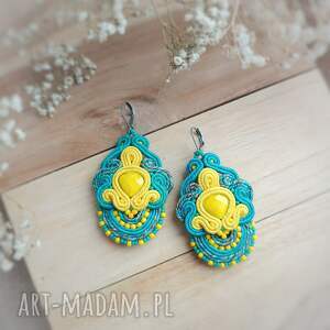 kolczyki sutasz turkusowo-żółte, soutache