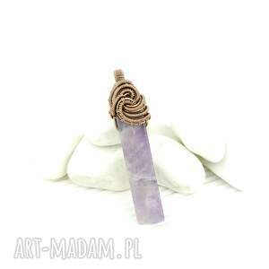 wisior z ametystem, wire wrapping, miedziany wisiorek biżuteria artystyczna