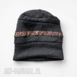 czapka wiosenna czarna z tasiemką rozmiar 55/56cm na podszewce box e1