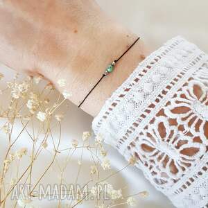 czarna bransoletka z turkusem biżuteria handmade delikatna biżuteria, kamienie