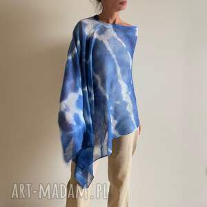 Lniana narzutka niebieska - poncho-tunika one size