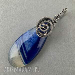 Kida - mistyczny wisiorek z agatem granatowym w oksydowanym srebrze (wire wrapping)