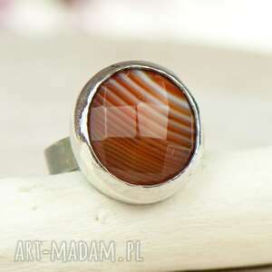 minimalistyczny srebrny pierścionek z jesiennym agatem a663