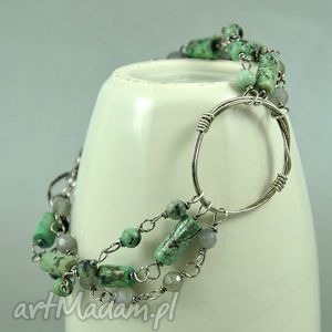 jaspis turkus labradoryt - srebrna bransoleta wire wrapping oksydowane