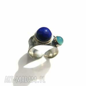 pierścionek z lapis lazuli i agatem aqua/ rozmiar 14 prezent