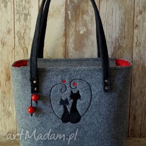 handmade na ramię filcowa torba - zakochane koty