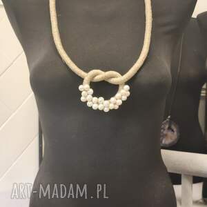 Prezent bizuteria, len, kamien, perla, naszyjnik, eko