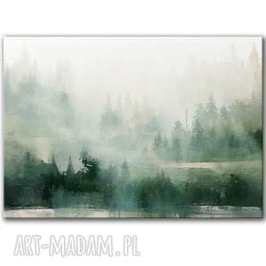 Plakat 70x50 cm Abstrakcyjny Las we Mgle - do salonu i sypialni (bez ram)