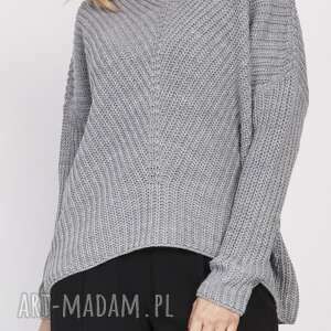 handmade swetry oversize'owy sweter o asymetrycznym kroju, swe124 szary