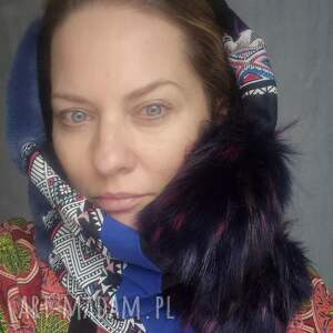 ruda klara komin patchworkowy wkładany przez głowę z elementami futra bardzo