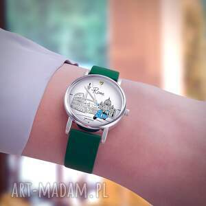zegarek mały - rzym silikonowy, zielony, podróże dla niej