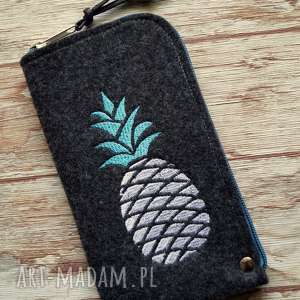 filcowe etui na telefon - pineapple smartfon pokrowiec, ananasy, haft, prezent