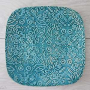 ręczne wykonanie ceramika folkowy talerzyk turkusowy