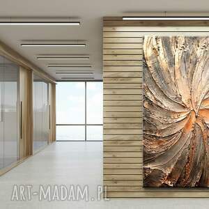 Dekoracyjny obraz do salonu 80 x 120 cm - złoto i miedź, płaskorzeźba „Wir”