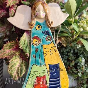 Anioł ceramiczny z kotami - wyjątkowy prezent handmade