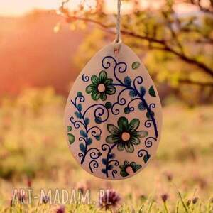 jajko w zielone kwiaty - duże zawieszka wielkanocna, drewniany upominek pomysł