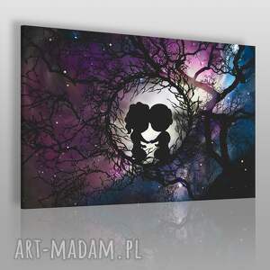 obraz na płótnie - para drzewo noc - 120x80 cm - VAKU DSGN