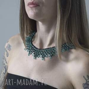 Ażurowy choker „Morska Bryza” turkus i czerń z koralików Preciosa - handmade