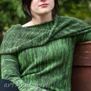 handmade swetry zielony melanżowy sweter z kominem - arthermina