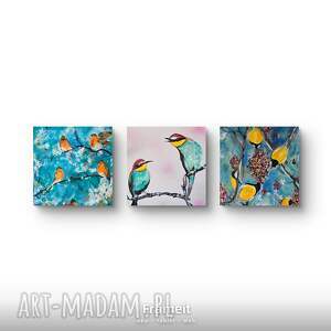 kompozycja ptasia 3 na plotnie, obraz krajobraz, obrazy niebieskie