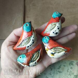 ptaszki karminowo - turkusowe, ceramika, lasy w szkle