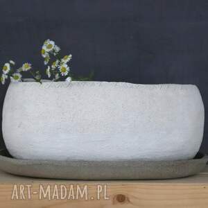 Podłużna donica ceramiczna z surowej gliny handmade