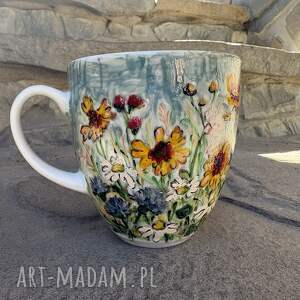 porcelanowy kubek ręcznie malowany polne kwiaty 300 ml