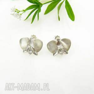 Prezent Kolczyki srebrne - Biała orchidea na sztyftach