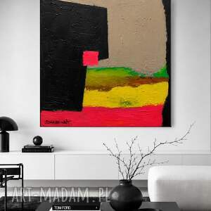 Efektowny duży obraz abstrakcyjny 120x120 cm - ręcznie malowany (mixed media)