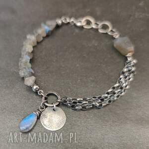 z labradorytów, srebro oksydowane, bransoletka - zawieszką