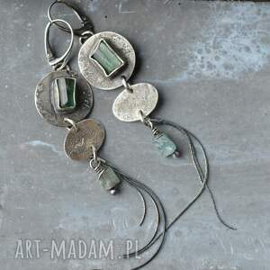 srebrne kolczyki z turmalinem srebro oksydowane