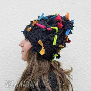 Zimowa czapka artystyczna, unikat, wytkana na krośnie - ciepła