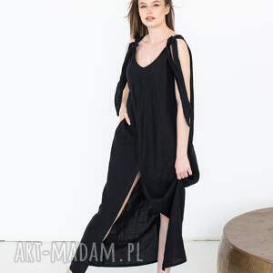 sukienki czarna sukienka maxi długa lniana