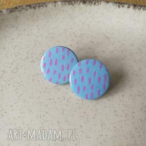 kolczyki sztyfty drewniane kolorowe niebieskie w abstrakcyjny wzór