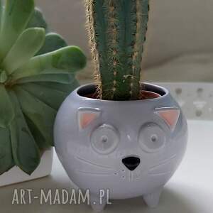 mała szara doniczka ceramiczna kot - polskie rękodzieło lamabo ceramics