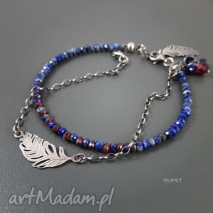 handmade piórko z lapis lazuli i granatem