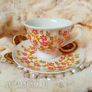 kubki ręcznie malowany komplet w kwiaty 200 ml, malowana porcelana, kubek