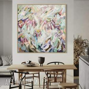 abstrakcja kwiaty 80x80 cm obraz abstrakcyjny, malowany obraz