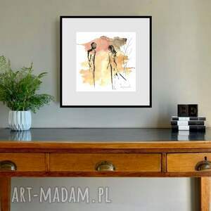 ona i on grafika 21cm x 21cm, para, akwarela tusz, kobieta, prezent, kwadratowe