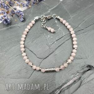 bransoletka perłowy róż - kocie oko pastelowa biżuteria, stal