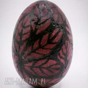 sztuka po godzinach drewniane jajko dekoracyjne - ręcznie wypalany wzór, liście
