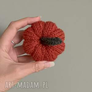 Dynia ozdobna wełniana handmade, rozmiar S, kolor ciemnopomarańczowy - 1 (na drutach, jesienne ozdoby, )