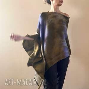 poncho wełniane ponczo z baby alpaki brąz fiolet, narzutka, unikat, prezent