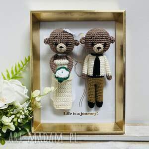 splotomaniaa młoda para misie w złotej ramce ręcznie robione prezent ślubny