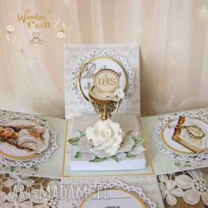 Prezent Exploding box komunijny, kartka na komunię Greenery GOTOWY