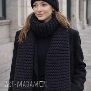Prezent Zestaw czarny czapka szalik miękka i ciepła wełna handmade