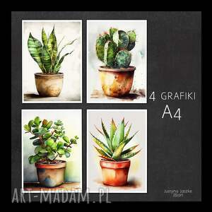 4 grafiki A4 dla miłośników roślin rośliny, grafika z roślinami, plakaty